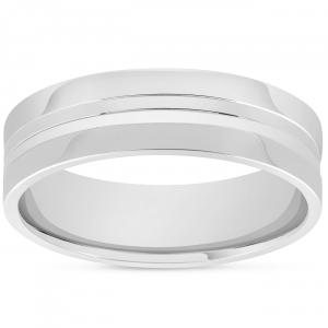 Мужское обручальное кольцо из 10-каратного белого золота, ширина 6 мм, полированное, с вогнутой канавкой Pompeii2, 10K White Gold