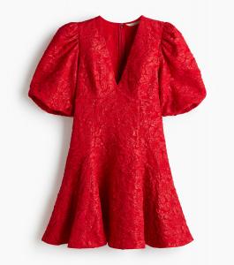 Платье H&M Puff-Sleeved, красный