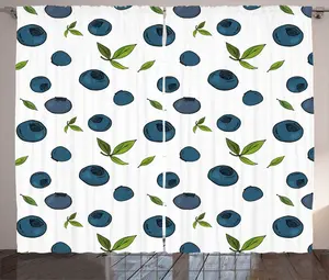 Штора ABAKUHAUS "Розовый с фруктами", рисунок черники и листьев, универсальная тесьма для гостиной, с петлями и крючками, 280 x 225 см, цвет: сине-зеленый, белый, зеленый Abakuhaus