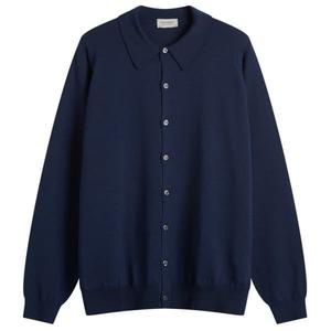 Рубашка из шерсти мериноса Tibor, застежка на пуговицы John Smedley, hemingway синий