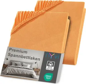 Простыня на резинке DreamScience Premium 180-200 x 220 см, оранжевая, 2 шт., для кроватей с пружинным блоком шириной до 32 см - простыня на резинке Comfort, 190 г/м², без усадки, без складок, с резинкой NYVI