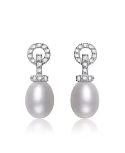 Серьги-Подвески из стерлингового серебра с покрытием из белого золота и кубическим цирконием Genevive, silver