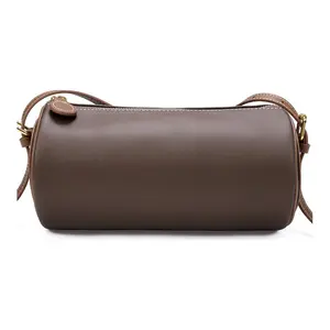 MQ Настоящая кожаная подушка сумка через плечо цилиндр, Coffee