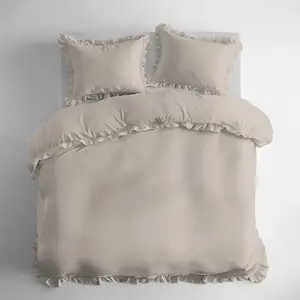 Комплект постельного белья из хлопка с оборками, 160х200, 3 предмета, бежевый Detexpol