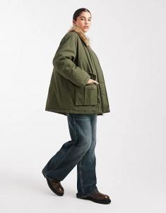 Парка Miss Selfridge с воротником из искусственного меха цвета хаки