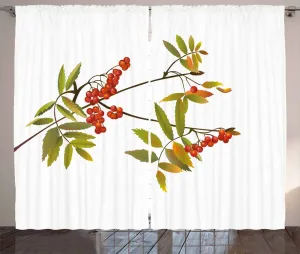 Штора ABAKUHAUS "Рябина в деревенском стиле", свежая органическая рябина, присборенная тесьма для спальни с петлями и крючками, 280 x 225 см, зеленый, красный, коричневый Abakuhaus