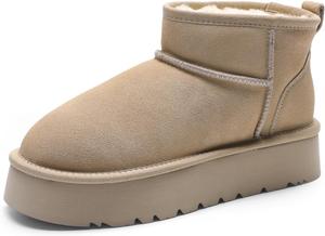 Женские зимние снегоходные сапоги DREAM PAIRS на платформе из натуральной замши, водоотталкивающие мини-ботинки до щиколотки, устойчивые легкие ботильоны с противоскользящей подошвой и амортизирующей стелькой для улицы с меховой подкладкой, Sand
