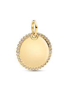 Круглая подвеска с гравировкой Pandora, 14-каратное золотое покрытие