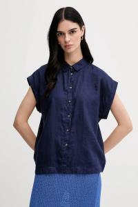 Льняная рубашка United Colors Of Benetton, темно-синий