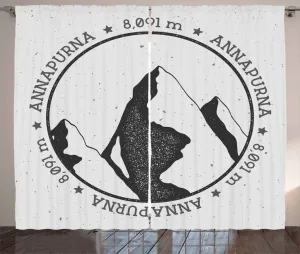 Шторы ABAKUHAUS Nepal Rustic, восточноазиатский пейзаж, универсальные ленточные шторы для гостиной с петлями и крючками, 280 x 225 см, цвет: антрацитовый, серый, черный Abakuhaus