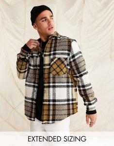 Желтая шерстяная верхняя рубашка в клетку ASOS DESIGN