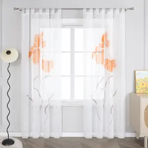 Штора с петлями, вуаль, современные шторы, оконные панели с цветами, нанесенными вручную, прозрачная, для спальни, гостиной, оранжевая, В x Ш 225 x 150 см, 1 шт. Joyswahl