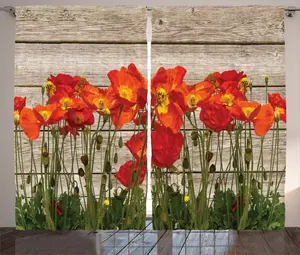 Штора ABAKUHAUS в деревенском стиле, цветущие маки, универсальная ленточная штора для гостиной с петлями и крючками, 280 x 175 см, оранжево-коричневый цвет Abakuhaus