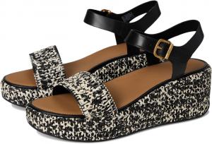 Сандалии FitFlop Platfforms Woven Wedge Ankle-Strap Sandals, цвет Black/Ivory Mix