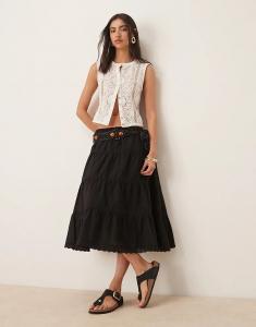 Юбка миди ASOS DESIGN Prairie многоуровневая, черного цвета