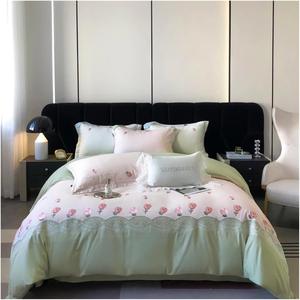 Generic Комплект постельного белья из мягкой стираной хлопковой ткани с вышивкой тюльпанов для девочек Green