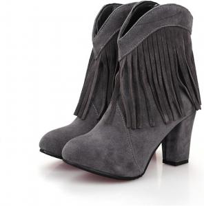 Женские слипоны Yuizko из замши с кисточками, массивные каблуки, ковбойские ботильоны, повседневная мода, V-образный вырез, круглый носок, бахрома, западные ботильоны, ретро бохо платьевые ботинки, Grey