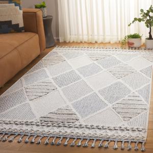 Ковер SAFAVIEH, 275 x 366 см, Chloe Collection, Ivory & Grey, дизайн Boho Moroccan Trellis, плетеная бахрома, идеально для гостиной, столовой, спальни (CLO100A)