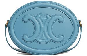 Triomphe Smooth Cow Leather Mooncake Bag, сумка через плечо, кросс-боди среднего размера Women's Denim Blue CELINE, Set (Bag+Dust Bag)