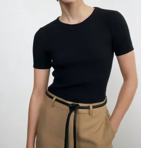 Топ с коротким рукавом из ажурной ткани, черный Enza Costa