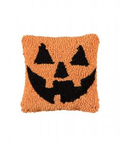Маленькая декоративная подушка в виде улыбающегося тыквенного фонаря на Хэллоуин, 20 x 20 см C&F Home, Orange