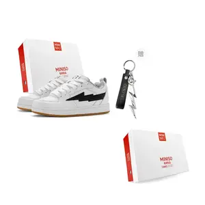 MINISO Лайтнинг М серия лоу топ скейтборд обувь унисекс белый черный с брелоком, цвет White Black (with Keychain)