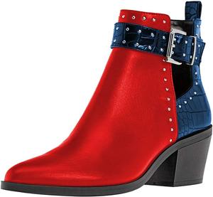 Женские ботильоны FSJ Almond с заостренным носком, вырезами в стиле челси, массивным каблуком, ремешком с пряжкой и комфортной посадкой, размеры 4-15 США, Red-Navy