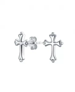 Изящные простые серьги-гвоздики с крестом в форме геральдической лилии: минималистичные религиозные украшения, подарок на причастие, стерлинговое серебро Bling Jewelry, grey