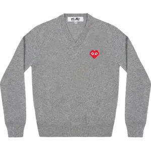 Пуловер Comme des Garçons PLAY Heart V Neck Pullover 'Light Grey', серый