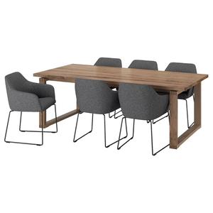 Стол и 6 стульев MÖRBYLÅNGA/TOSSBERG IKEA, 220x100 см, цвет oak veneer brown stained/gunnared dark grey black