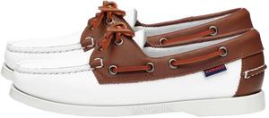 Женские лодочные туфли Sebago Portland - ручная работа из кожи полного зерна, с кожаной стелькой и резиновой подошвой, не оставляющей следов и нескользящей, белый/коричневый