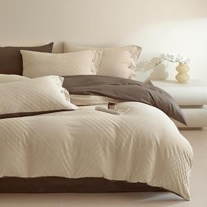 LUOLAI HOME Комплект постельного белья 1,5 м, простыня на резинке, пододеяльник 200x230 см, 4 предмета, цвет Fulan - Oats
