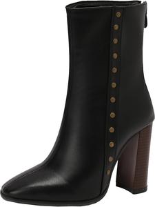 Женские ботильоны с квадратным носком на молнии, массивный каблук, короткие ботинки XIEPP, Black