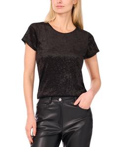 Женская бархатная блузка с круглым вырезом и короткими рукавами Vince Camuto, Rich Black