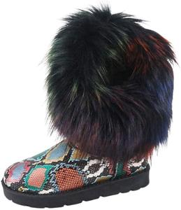 BAMBOO Frozen-01 Стильные женские зимние сапоги до середины икры, ботинки с искусственным мехом и кисточками, Multi Snake