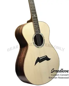 (Изготовлено вручную в США) Гитара Breedlove Concert, полностью из цельного адирондакского и 500-летнего бразильского розового дерева с звукоснимателем L.R. Baggs, сатиновая