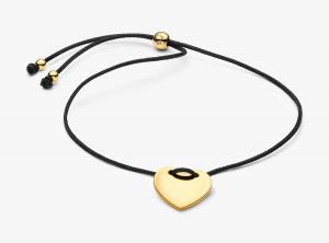Браслет Pandora Engravable Heart Black Cord Slider, золото/черный