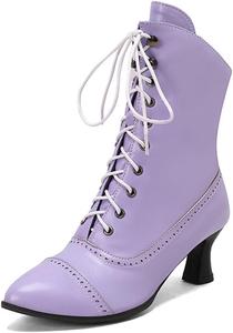 Женские ботинки Alyaafifa винтажные до середины голени, ботильоны, викторианские с шнуровкой, готические с каблуком-щенком, заостренным носком и декоративными перфорациями, осенне-зимние туфли с молнией, Purple