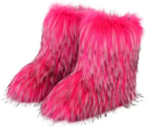 Зимние сапоги Valpeak для женщин 2024 с мехом, высокие до колена, на плоской подошве, пушистые из искусственного меха, Rosered