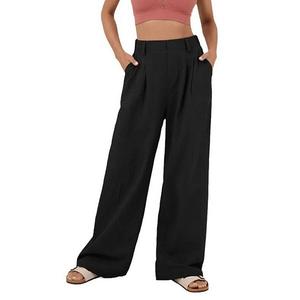 Женские брюки палаццо с высокой талией и плиссировкой из хлопка Maxxis Merch, Black