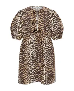 Платье с животным принтом Ganni, бежевый