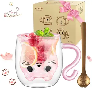 Стаканы для латте макиато с двойными стенками и милым котом, 290 мл, кофейная чашка, чайные стаканы для капучино и чая Sonstige