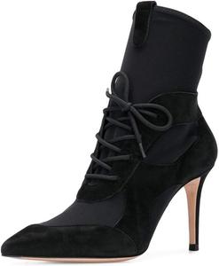 Женские ботильоны YDN на шнуровке с заостренным носком, высокие каблуки-стилеты, замшевые, зимние, праздничные, Black