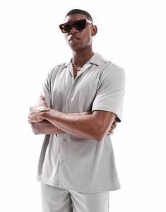 ONLY & SONS рубашка с плиссированным воротником Revere серого цвета