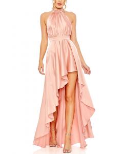 Мак Даггал платье-футляр с высоким воротником из сатина асимметричным подолом Mac Duggal, розовый