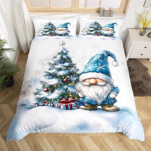 Erosebridal Комплект постельного белья с новогодним гномом и снежинками для детей, White