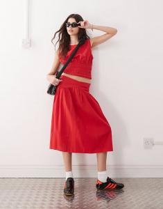 Юбка миди COLLUSION из льна с заниженной талией красного цвета - RED