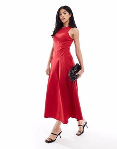 Платье миди без рукавов с корсетом Bengaline красного цвета Asos Design