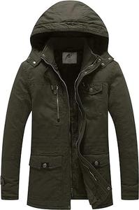 Парка WenVen Men's Winter Thicken Cotton with Removable Hood, темно-зеленый