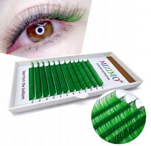 Цветные ресницы 8-13 мм, изгиб D, 12 полосок, ЗЕЛЕНЫЕ Tojato
